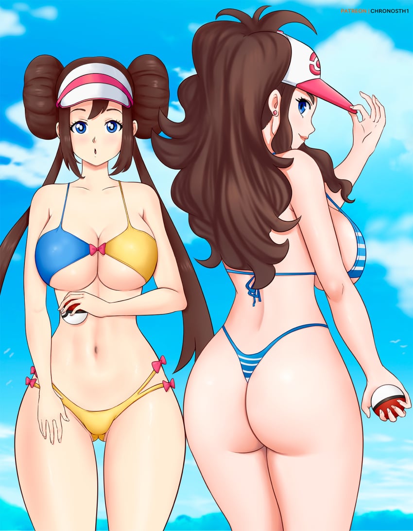 2girls back_view bikini blue_eyes breasts brown_hair bubble_butt cleavage deviantart fanbox_reward fat_ass_teen female from_behind front_view game_freak gummslime gumroad hilda_(pokemon) huge_ass huge_breasts human human_only long_hair navel open_mouth paid_reward patreon pokemon rosa_(pokemon) sideboob standing tagme teenager thick_thighs thong underboob wide_hips