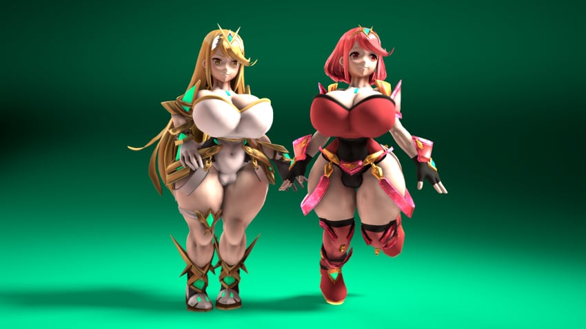 2girls 3d big_breasts bimbo breasts cleavage hips huge_breasts huge_hips huge_thighs iborg kabalmystic_(style) large_breasts mythra mythra_(xenoblade) pyra pyra_(xenoblade) sfm short_stack shortstack shortstackification shortstackified source_filmmaker thick_thighs thighs wide_hips xenoblade_(series) xenoblade_chronicles_(series) xenoblade_chronicles_2