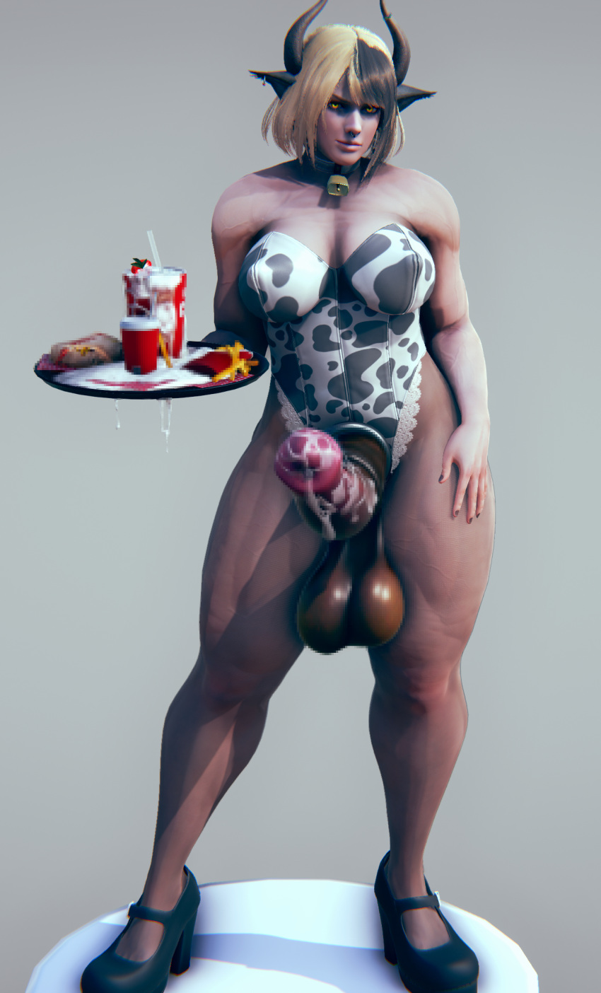 3d bunnysuit censored cum_in_glass cum_on_food dark_skin erection futa_only futanari hdregrets horns horsecock jen_ocee mosaic_censoring muscular muscular_futanari thick_thighs