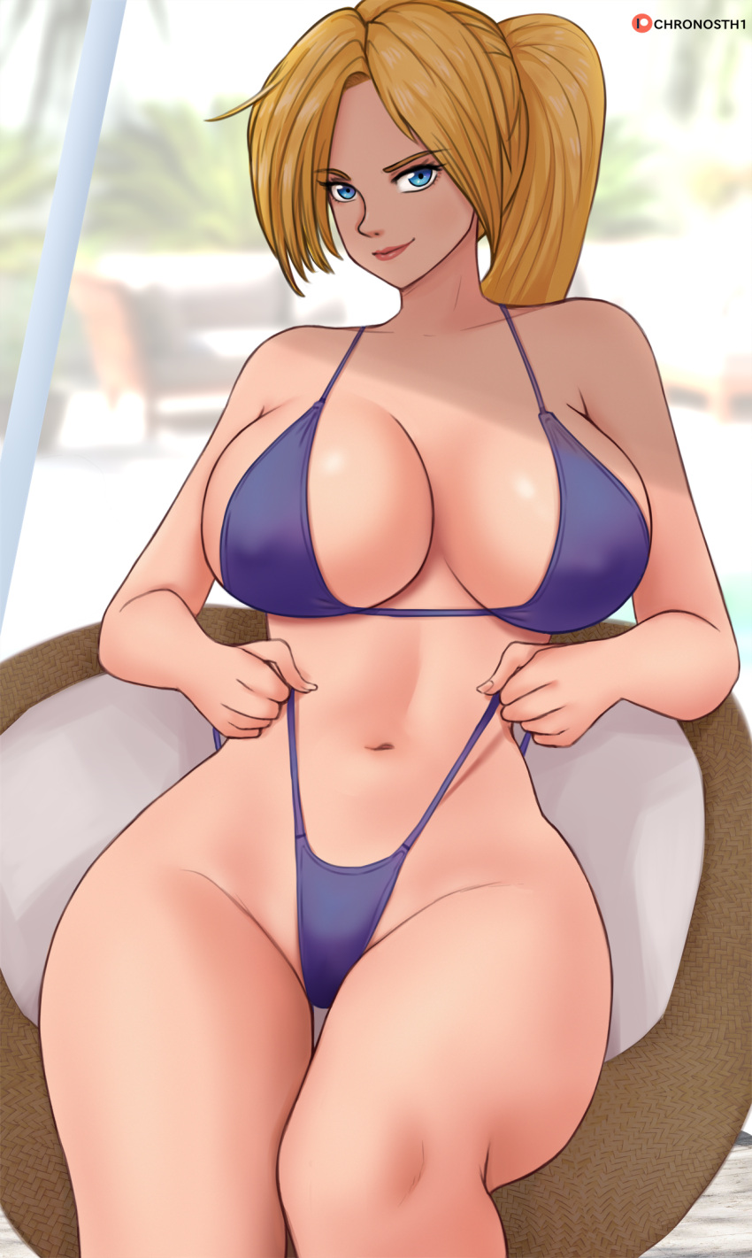 bikini blonde_hair blue_eyes cleavage deviantart fanbox_reward female female_only fully_clothed gummslime gumroad outdoors patreon revealing_clothes skimpy_clothes tagme