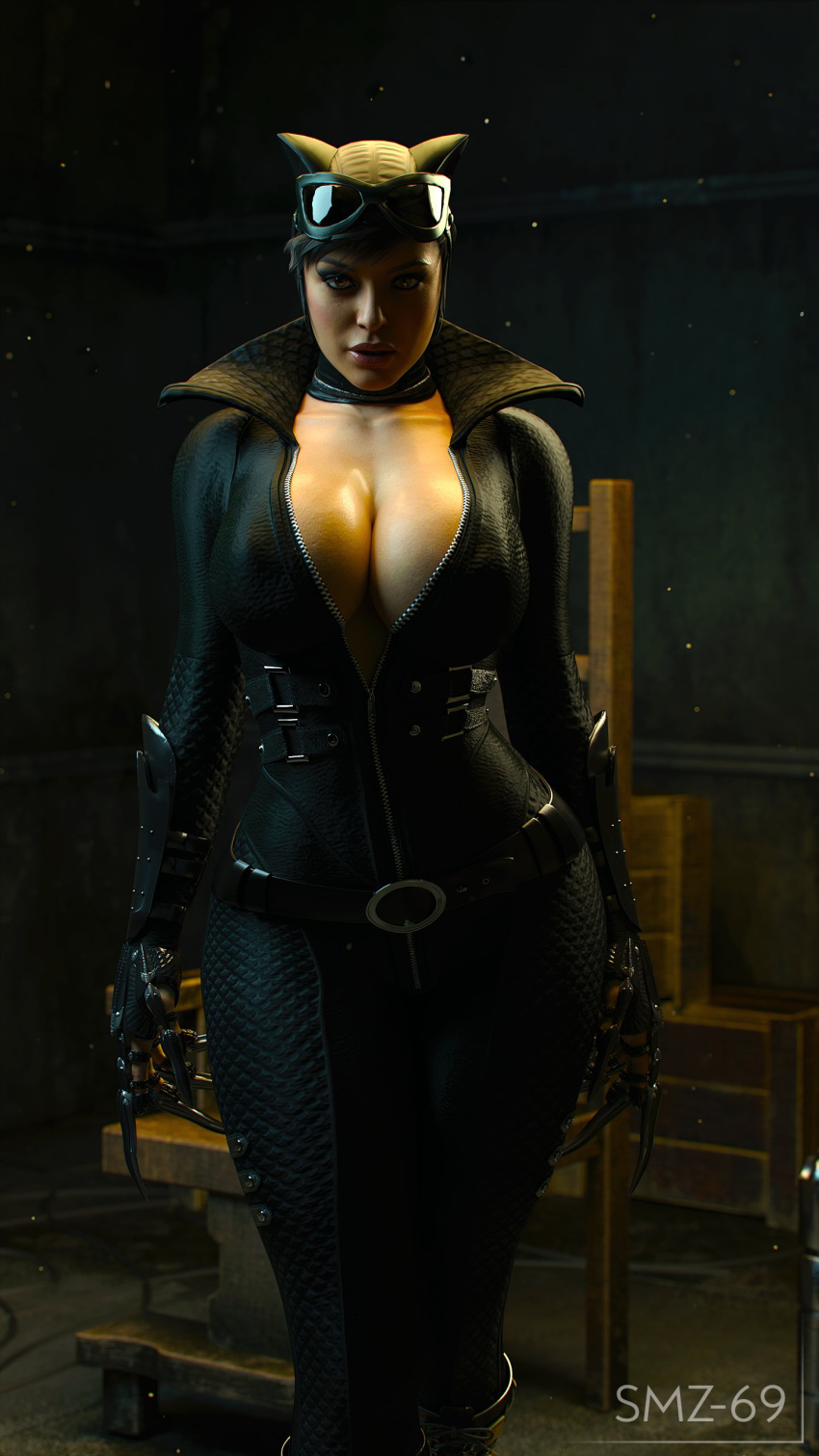 1girls 3d 3d_(artwork) batman_(series) big_ass big_breasts blue_eyes brown_hair busty catsuit catwoman catwoman_(injustice) cleavage curvy daz3d daz_studio dc dc_comics female female_only hourglass_figure injustice_2 large_breasts leather leather_suit pawg pose posing pov seductive seductive_look selina_kyle sensual short_hair smz-69 solo thick thick_thighs wide_hips