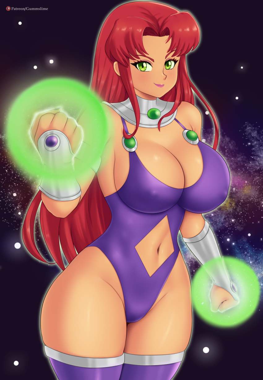 1girls deviantart fanbox_reward female green_eyes gummslime gumroad huge_breasts koriand'r navel navel_cutout paid_reward patreon starfire tagme teenager thick_thighs thighhighs wide_hips