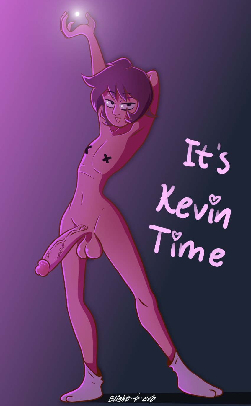 1boy armpits artist_name artist_signature balls blightstar brown_hair english english_text erect_penis gradient_background hand_behind_head hand_up kevin_(steven_universe) large_balls large_penis lighting looking_at_viewer male male_only pasties penis pose posing skinny socks_only solo solo_male steven_universe tape_pasties taped_nipples text tongue tongue_out vein veiny_penis young