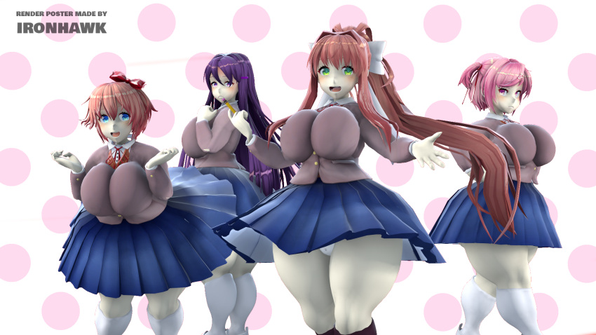 3d 4girls big_breasts bimbo breasts doki_doki_literature_club huge_breasts huge_thighs iborg impossible_clothes impossible_clothing impossible_shirt ironhawk kabalmystic_(style) large_breasts monika_(doki_doki_literature_club) natsuki_(doki_doki_literature_club) panties sayori_(doki_doki_literature_club) school_girl school_uniform schoolgirl sfm source_filmmaker thick_thighs thighs tight tight_clothes tight_clothing tight_shirt upskirt yuri_(doki_doki_literature_club)