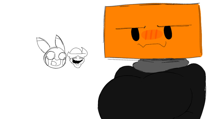 big_breasts black_sweater blush oc orange_body pikachu pokemon rectangular_head safe_for_work spinninswaws