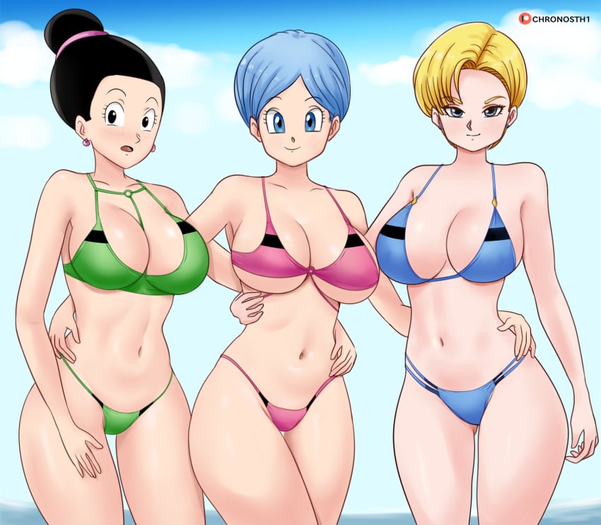android_18 bikini bulma_briefs chichi cleavage deviantart dragon_ball fanbox_reward female female_only fully_clothed gummslime gumroad patreon revealing_clothes skimpy_clothes tagme