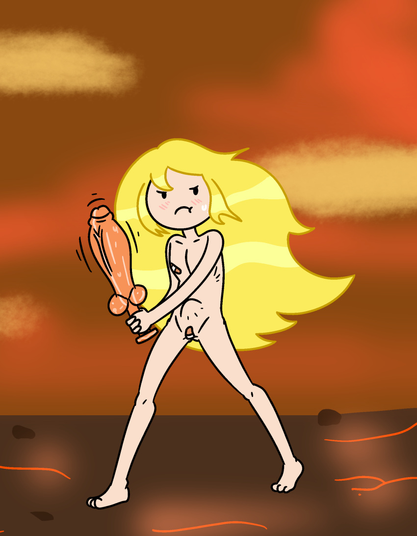 adventure_time almost_naked bandage bandage_on_penis bandaid bandaid_on_penis bandaids_on_nipples barefoot barely_clothed battle_stance blush buttplug casual covered_nipples covered_penis dick_sword dwonksa female finn_the_human flowing_hair functionally_nude functionally_nude_male holding_object holding_sword human long_hair mostly_nude pale_skin penis_sword small_penis solo standing stomach_bulge sweat taped_nipples taped_pussy tiny_penis vibrating