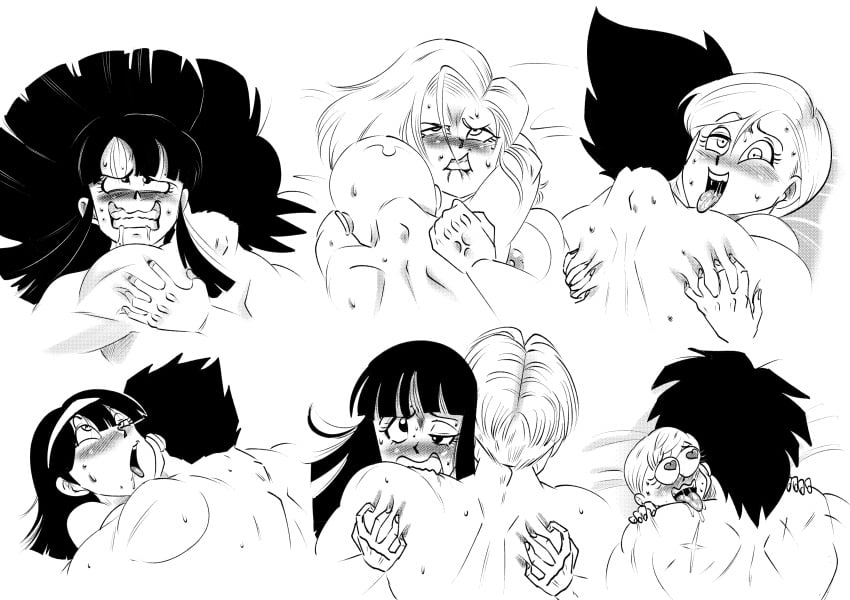 6boys 6girls ahe_gao android_18 biting_lip blush breasts broly broly_(dragon_ball_super) bulma_briefs cheelai chichi clenched_teeth dragon_ball dragon_ball_super dragon_ball_z drooling fucked_silly funsexydragonball heart-shaped_pupils husband_and_wife krillin kuririn mai_(dragon_ball) missionary_position monochrome nipple_slip on_bed orgasm_face sex shounen_jump son_gohan son_goku straight sweat trunks_briefs vegeta videl