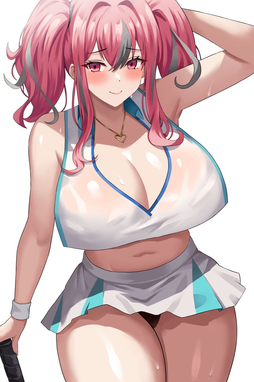 1girls absurd_res azur_lane breasts bremerton_(azur_lane) bremerton_(scorching-hot_training)_(azur_lane) female hi_res hips huge_breasts jasony light-skinned_female light_skin long_hair massive_breasts naughty_face pink_eyes pink_hair simple_background sportswear tennis_outfit thick_thighs thighs wide_hips