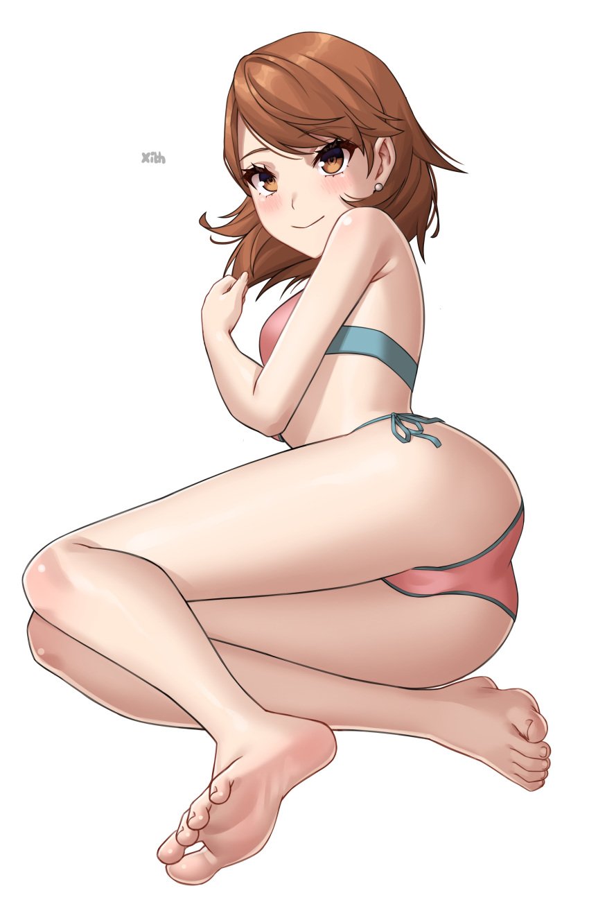 ass atlus bikini brown_eyes brown_hair female female_only persona persona_3 short_hair sideboob solo swimsuit x_xith_x yukari_takeba