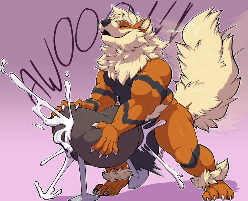 anthro arcanine bodily_fluids breeding_mount cum dergorb excessive_cum excessive_genital_fluids generation_1_pokemon genital_fluids hi_res male masturbation nintendo penile penile_masturbation pokemon pokemon_(species) solo