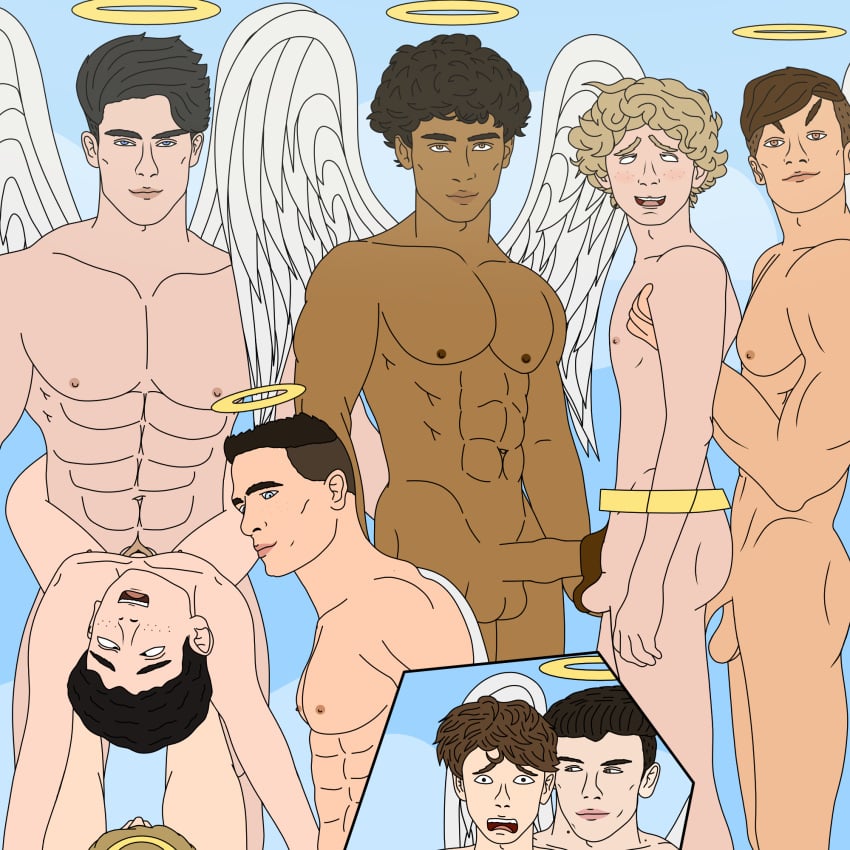 8boys abs angel angel_wings cyles_cinning eyes_rolling_back gay gay_sex guardian_angel halo nipples original original_character original_characters pecs penile_penetration skinny sky toony trapped what young