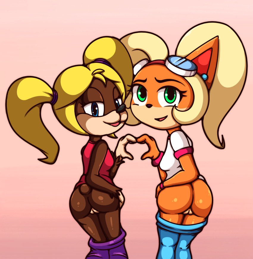 2girls anthro ass banjo-kazooie coco_bandicoot crash_(series) crossover fur furry heart pussy tooty