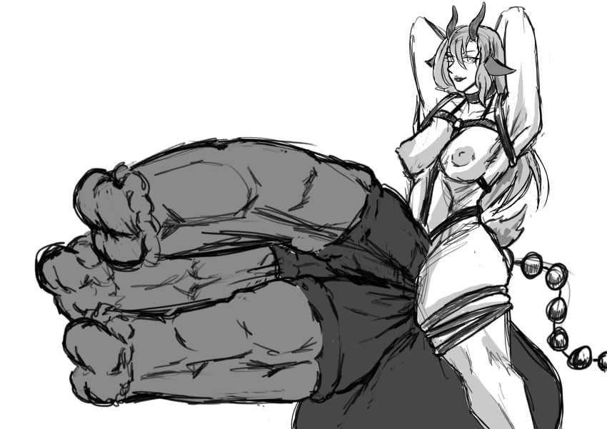 1futa aep127035 anal_beads anal_insertion animal_ears arms_up balls bondage futa_only futanari horns horsecock horsecock_futanari huge_balls hyper_balls hyper_penis long_hair monochrome multi_penis muscular muscular_futanari original_character penis sable_(v_azure) self_upload sketch solo tagme triphallia