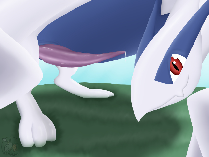 armaleos bodily_fluids erection genital_fluids genitals hi_res legendary_pokémon lugia male nintendo penis pokemon pokemon_(species) precum tapering_penis video_games