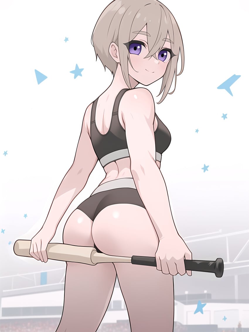 100_kanojo ai_generated ass back bat kimi_no_koto_ga_dai_dai_dai_dai_daisuki_na_100-nin_no_kanojo short_hair sports_bikini sports_bra stabletomboy sutou_iku the_100_girlfriends_who_really_really_really_really_really_love_you tomboy