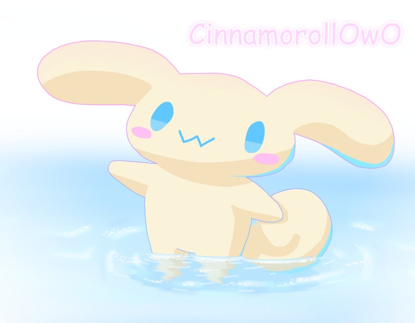 1boy artist_name blue_eyes cinnamon_(cinnamoroll) cinnamoroll cinnamoroll_(series) cinnamorollowo long_ears looking_at_viewer male male_only owo sanrio self_upload solo solo_male water watermark weird