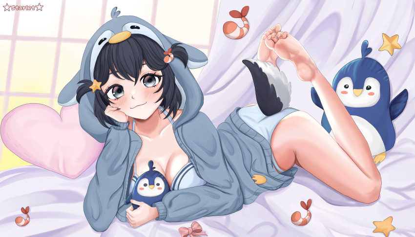 black_hair blue_eyes breasts female lilnoot_(vtuber) penguin_girl short_hair virtual_youtuber