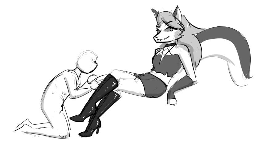 1anthro 1boy 1boy1girl 1girls anthro anthro_only black_and_white boot_worship boots caption celera_prime dominant_female english_text female femdom furry furry_only goth goth_girl helluva_boss high_heel_boots high_heels leather_boots loona_(helluva_boss) male shiny_boots vivienne_medrano vivziepop wolf wolf_ears wolf_girl wolf_tail