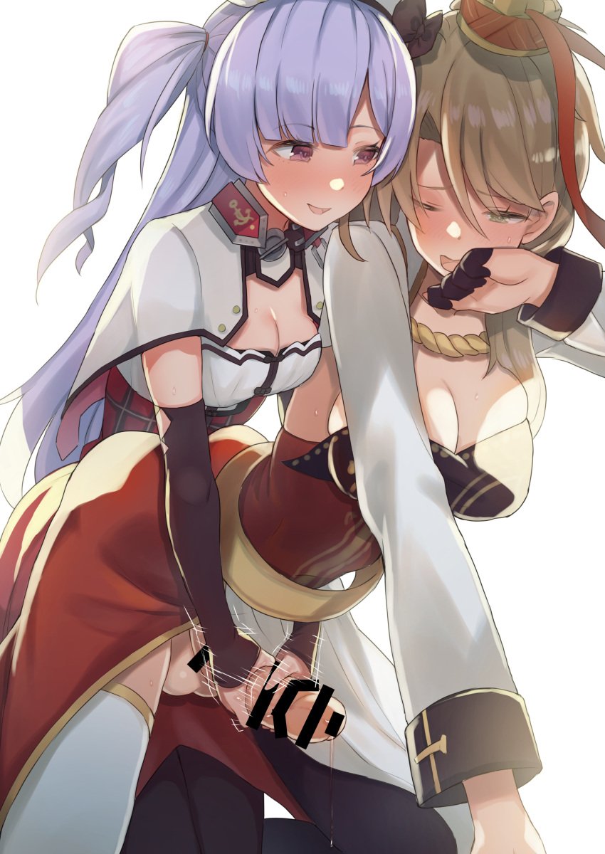 1futa 1girls absurdres ajax_(azur_lane) azur_lane balls bar_censor big_breasts big_penis blush bottomless breasts censored clothed clothing commission cum duo eichan_(eichanidfi) erection exeter_(azur_lane) female femdom from_behind full-package_futanari futa_on_female futa_with_female futanari green_eyes handjob highres human light-skinned_female light-skinned_futanari light_skin long_hair mostly_clothed multiple_girls one_eye_closed penis precum reach-around reach_around sasanoneko sex squatting standing sweat testicles two-handed_handjob