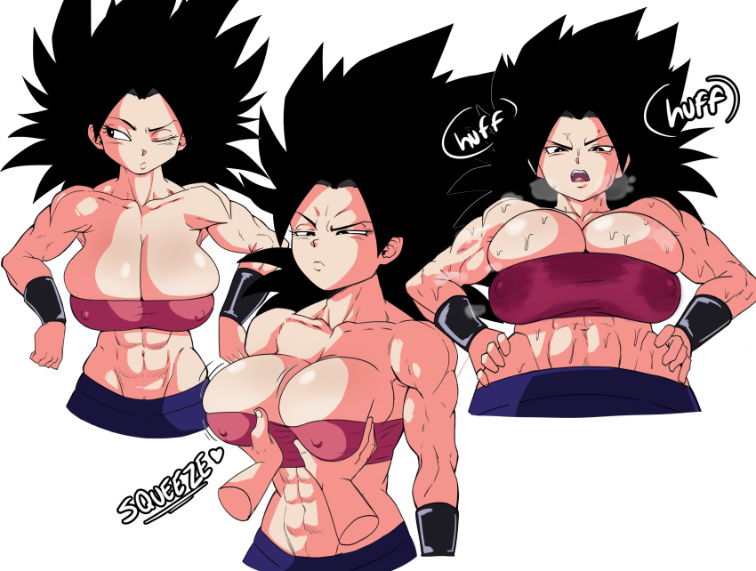 1girls abs big_breasts black_eyes black_hair breast_grab breast_squeeze caulifla clothing dragon_ball dragon_ball_super english_text groping half-closed_eyes hands_on_hips hi_res high_resolution highres large_breasts looking_down looking_down_at_viewer muscular muscular_female musk musk_clouds musky nipple_bulge nipples nipples_visible_through_clothing one_eye_closed open_mouth pseudocel saiyan shounen_jump smell smelly steam steamy sweat sweatdrop sweating sweaty tight_clothing tongue