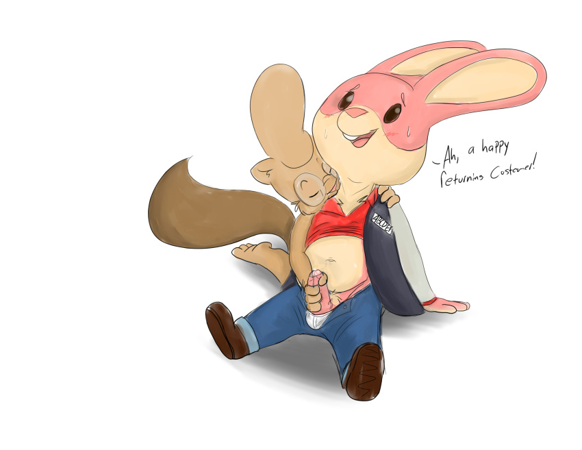 absurd_res anthro arcade_bunny blush bodily_fluids buckteeth bulge clothed clothing dialogue duo foreskin genital_fluids genitals handjob hi_res lagomorph leporid male male/male mammal masturbation neck_kiss nintendo nintendo_badge_arcade open_clothing open_shirt open_topwear penile penis precum presenting pubes rabbit raised_clothing raised_shirt raised_topwear rodent sciurid sex shirt slightly_chubby sweat teeth topwear twee twerpishimp underwear video_games