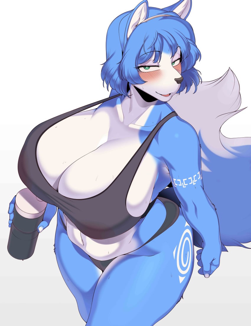 1girls absurd_res anthro breasts breasts_bigger_than_head cervina7_(artist) chubby chubby_anthro chubby_female cleavage female female_only hi_res huge_breasts krystal revealing_clothes skimpy slightly_chubby solo solo_female standing star_fox thick_thighs voluptuous wide_hips workout_clothes