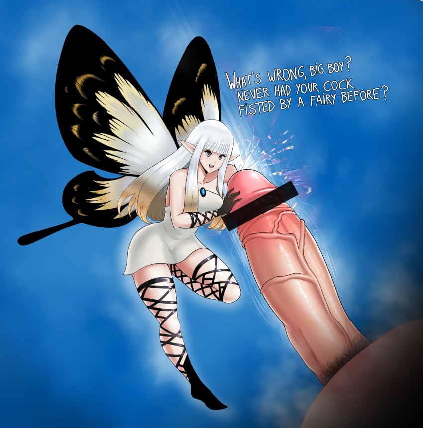 aerie aerie_(bravely_default) airy athletic_female bravely_default bravely_default:_flying_fairy censored clothing dialogue dress fairy femdom fishnet_legwear fisting flanc20 human minigirl penis sex small_dom_big_sub smaller_female tagme teasing urethral_fisting urethral_insertion urethral_penetration wings