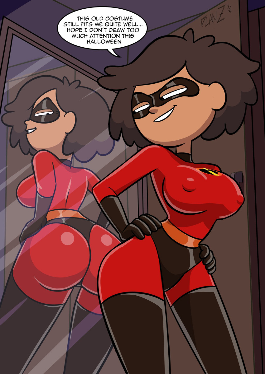 amphibia ass big_ass cosplay crossover_cosplay disney disney_channel disney_xd elastigirl_(cosplay) elastigirl_ass_redraw helen's_ass_check large_ass mirror mother mrs._boonchuy oum_boonchuy pixar planz34 smooth_skin superheroine the_incredibles