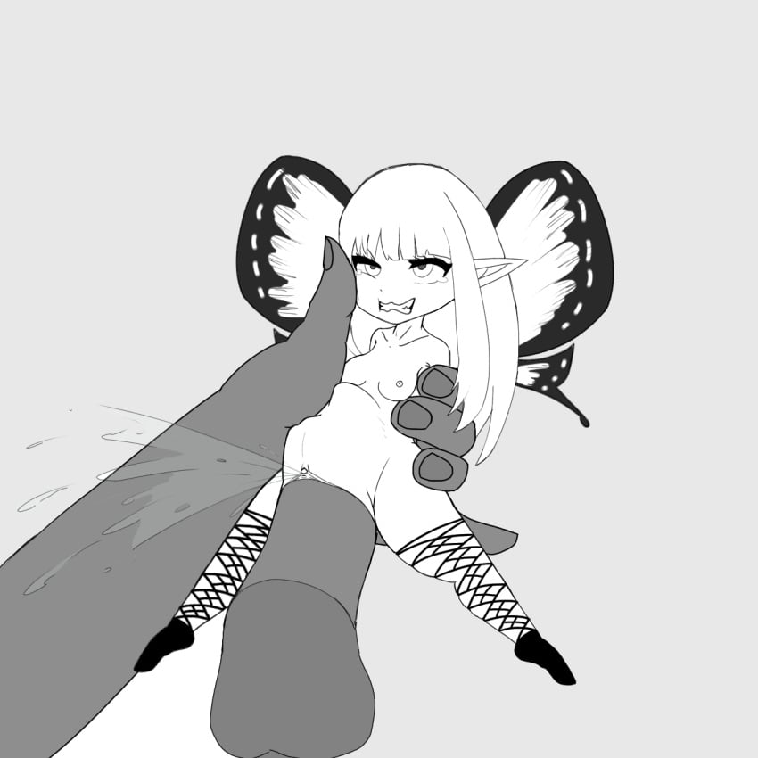 airy bravely_default bravely_default:_flying_fairy bravely_default_(series) clitoris fairy fairy_fleshlight fishnet_legwear minigirl monochrome small_breasts stomach_bulge tagme vaginal_penetration wings