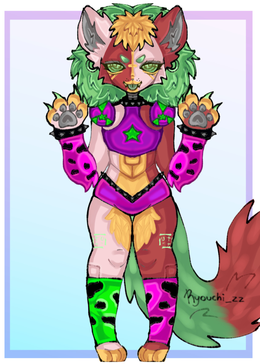 animatronic chibi claws cute_expression female five_nights_at_freddy's five_nights_at_freddy's:_security_breach fnaf furry furry_only green_eyes green_hair legs_together paws sakura standing