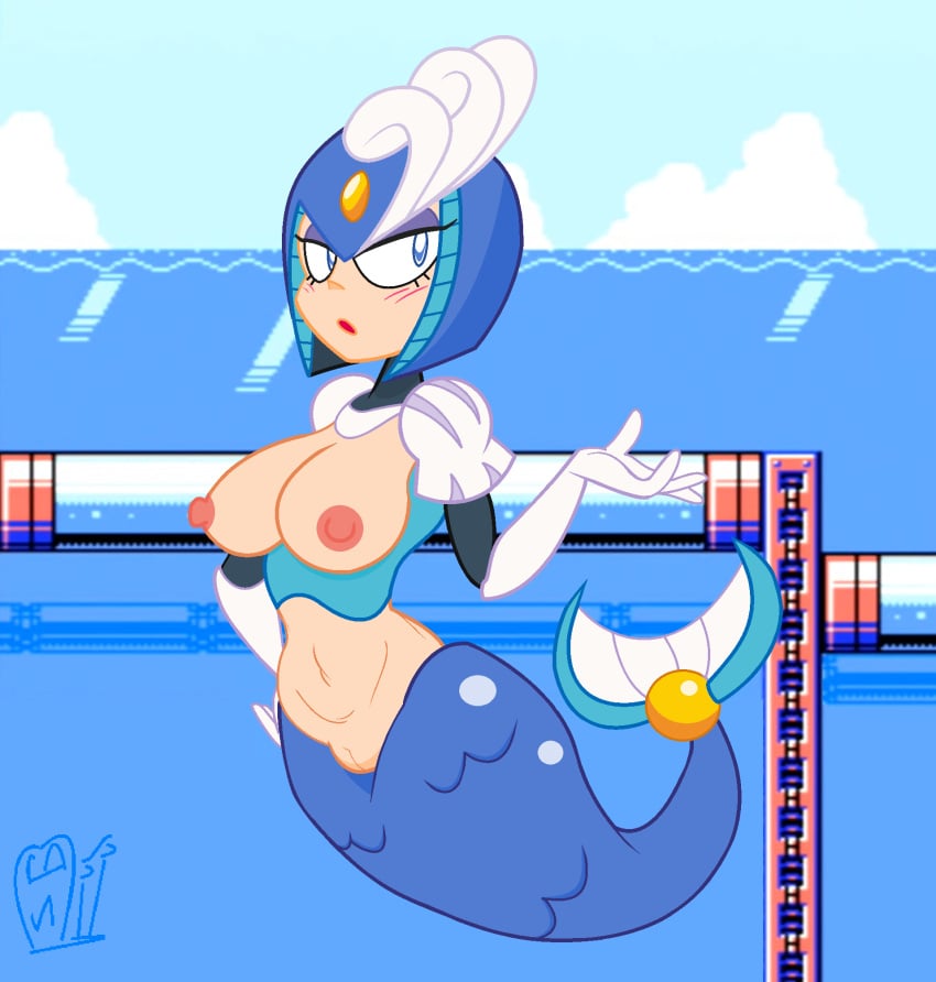 breasts capcom chipposter edit female genitals hi_res machine marine mega_man mega_man(classic) mega_man_9 merfolk pussy robot robot_master snailbail22 solo splash_woman split_form third-party_edit video_games