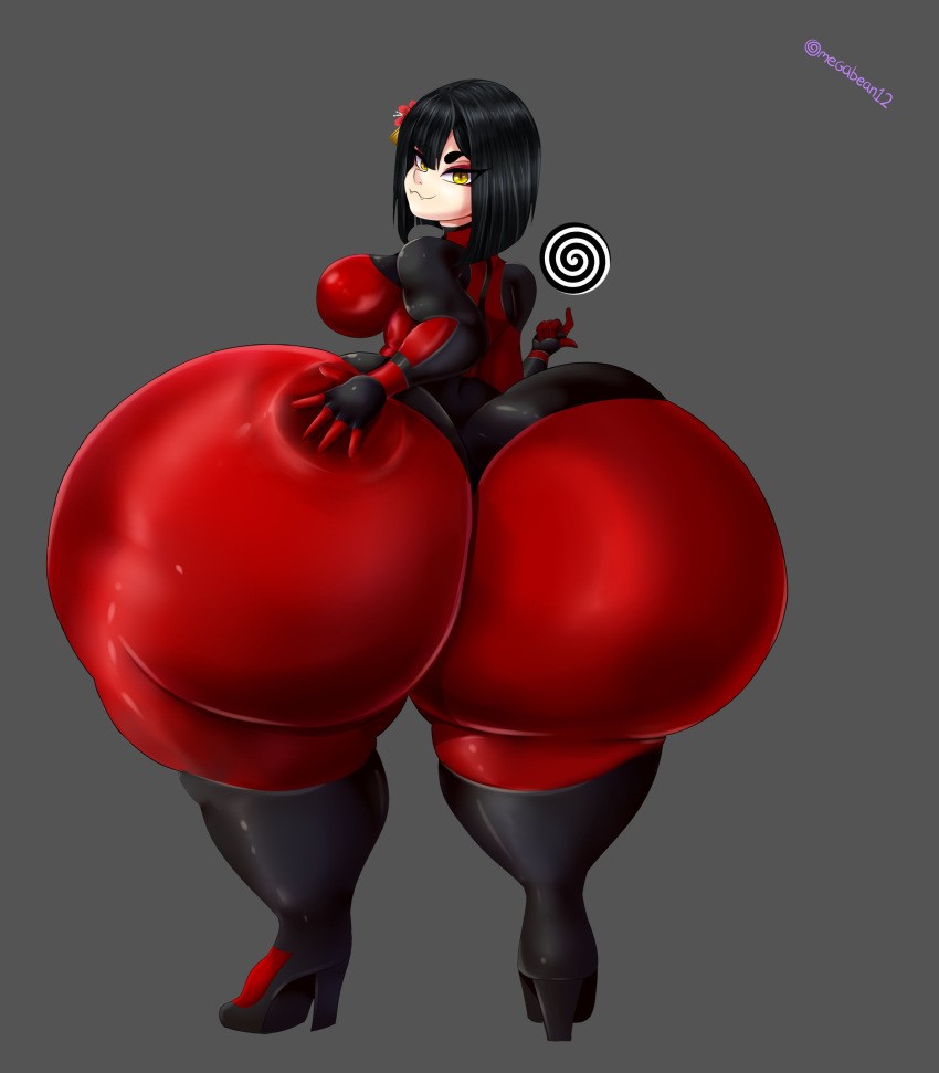 1girls ass black_hair bodysuit bubble_ass bubble_butt female female_only hair_ornament huge_ass indie_virtual_youtuber omegabean saavlewd smiling_at_viewer snake_girl solo solo_female virtual_youtuber wide_hips yellow_eyes