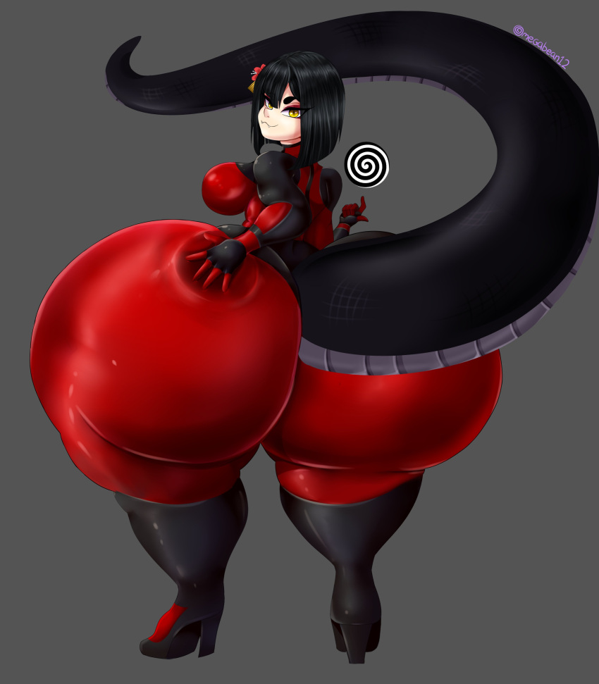 1girls ass black_hair bodysuit bubble_ass bubble_butt female female_only hair_ornament huge_ass hyper_ass indie_virtual_youtuber omegabean saavlewd smiling_at_viewer snake_girl snake_tail solo solo_female virtual_youtuber wide_hips yellow_eyes