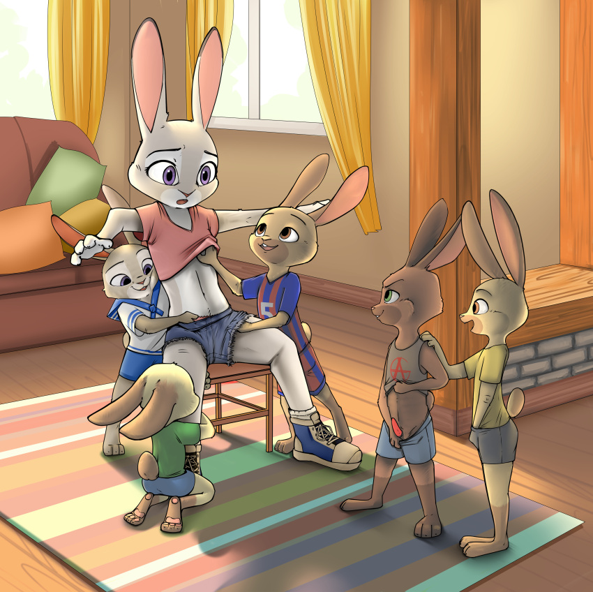 absurd_res age_difference anthro bottomwear brother child clothing cub disney embrace erection family feet female genitals group hi_res hug imminent_rape imminent_sex judy_hopps judyhopps44 kitsune2000 lagomorph leporid male mammal molesting penis rabbit sailor shorts sibling sportswear uniform young zootopia