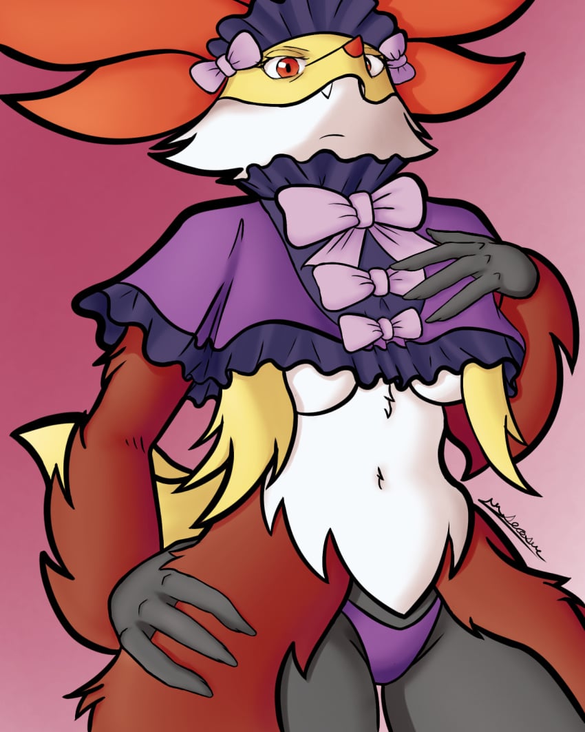 anthro delphox digital_art fox generation_6_pokemon holowear_(pokemon) nintendo pokémon_(species) pokemon pokemon_(species) pokemon_unite pokephilia sfw tea_party_style_delphox the_shadowbhor