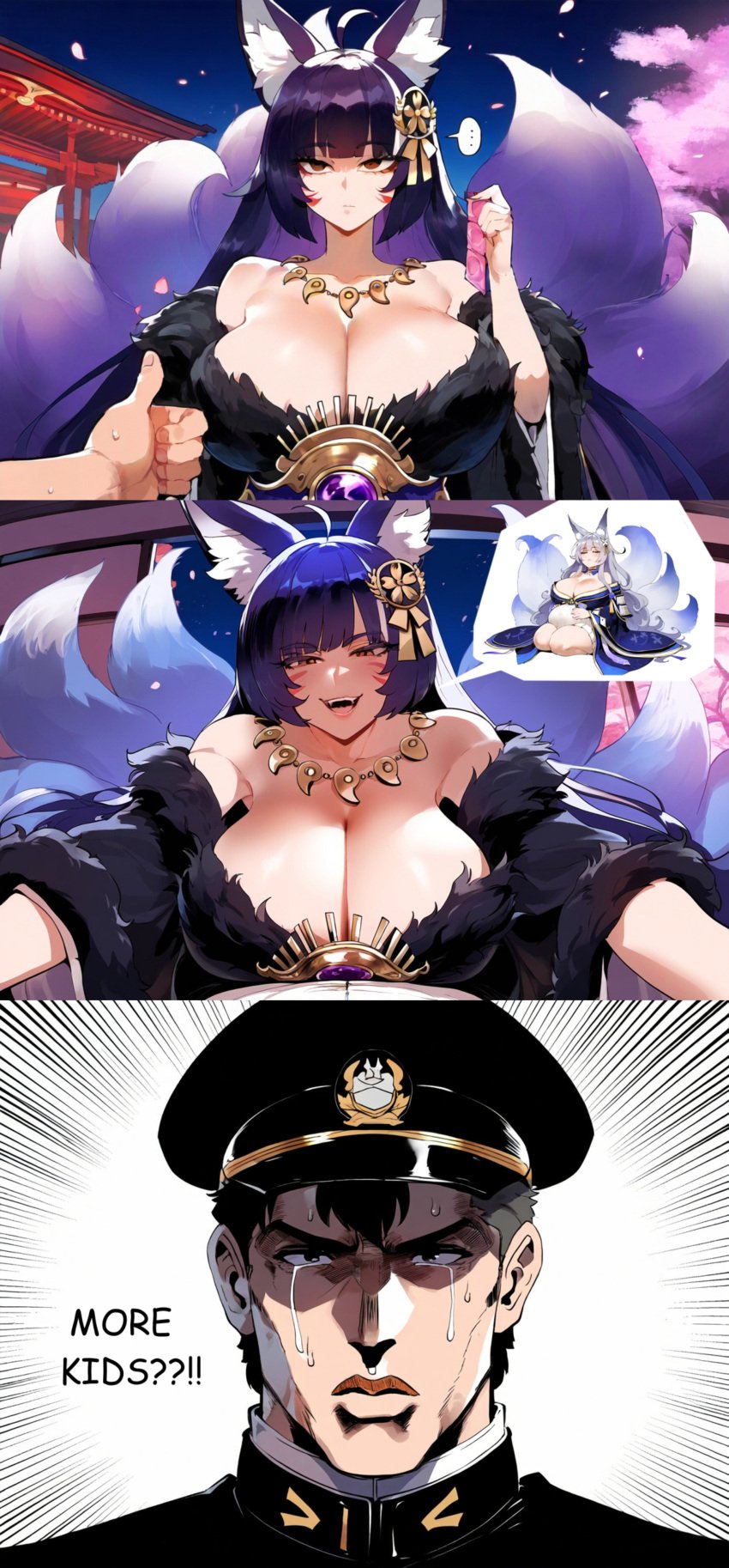 ... :| ai_generated angry_female azur_lane black_hair breeding_request cleavage comedy commander_(azur_lane) condom_rejection creampie_request deadpan fox_ears fox_girl henrik_n horny_female huge_breasts impregnation_request jealous jojo's_bizarre_adventure jojo_reference kemonomimi kimono light-skinned_male musashi_(azur_lane) novelai pale-skinned_female red_eyes shinano_(azur_lane) shiny_skin thiccwithaq_(ai_style) thumbs_up