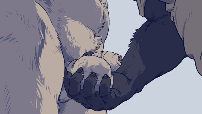 anthro balls bear beastars clothed clothing duo flaccid foreskin fur genitals giant_panda gouhin gouhin_(beastars) male male/male mammal nude penis riz_(beastars) saadness sadness_hao simple_background small_penis