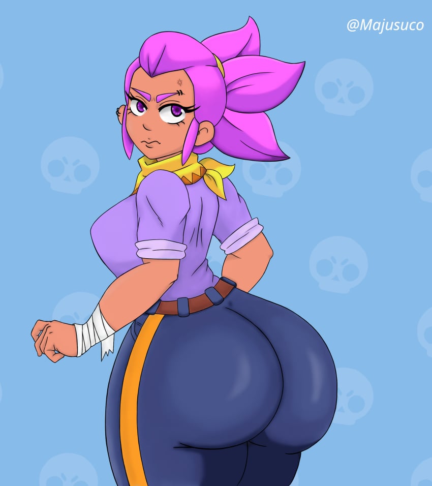 1girls ass big_ass brawl_stars female majusuco purple_hair shelly_(brawl_stars)