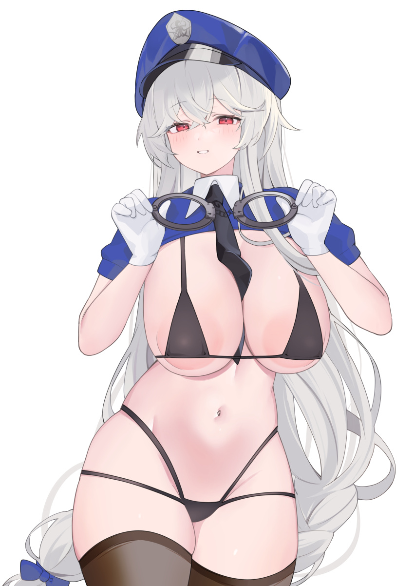 alternate_version_available areola_slip arknights chunta female female_only handcuffs police_uniform red_eyes specter_(arknights)