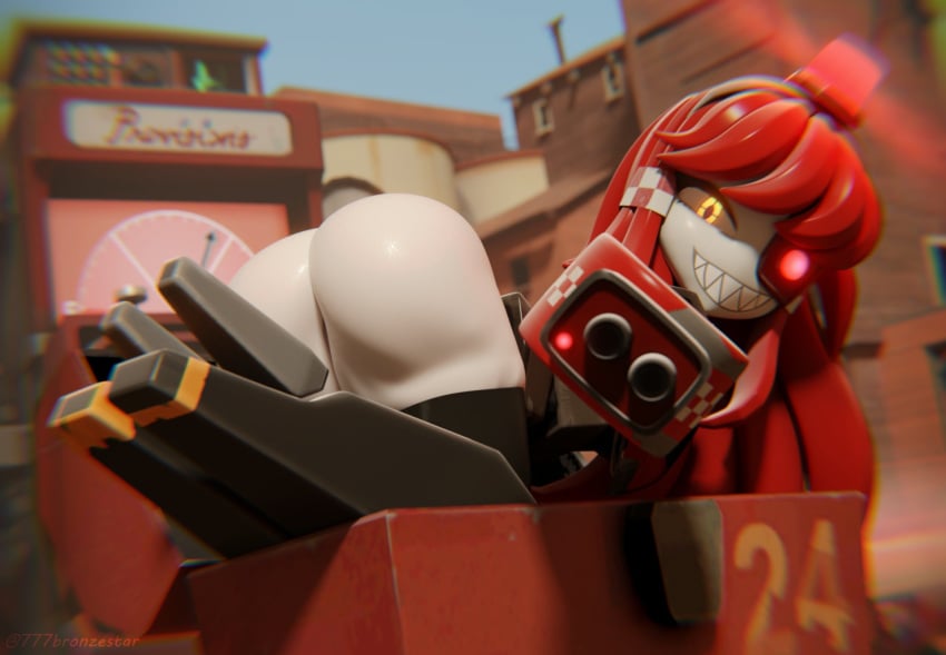 1girls 3d 3d_model 777bronzestar ass big_ass dispenser_(team_fortress_2) gun_arm horny_female looking_at_viewer mimi_sentry multicolored_eyes no_panties outside red_hair red_team_(team_fortress_2) robot_girl robot_humanoid sentry_(team_fortress_2) sentry_turret smile solo solo_female source_filmmaker tagme team_fortress_2 tf2 valve valve_(company) wet_pussy