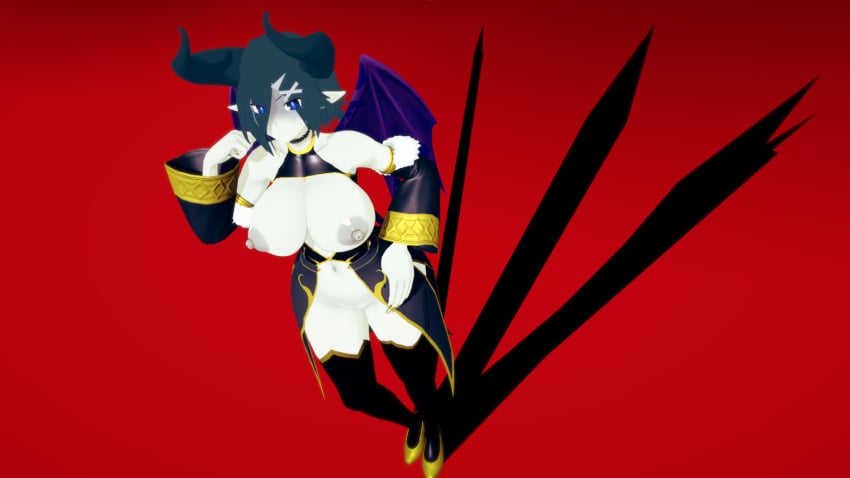 asagi_asagiri breasts demon_girl demon_horns demon_wings disgaea disgaea_rpg exposed_breasts kaoskatsu large_breasts nippon_ichi_software overlord_asagi thick_thighs thighs