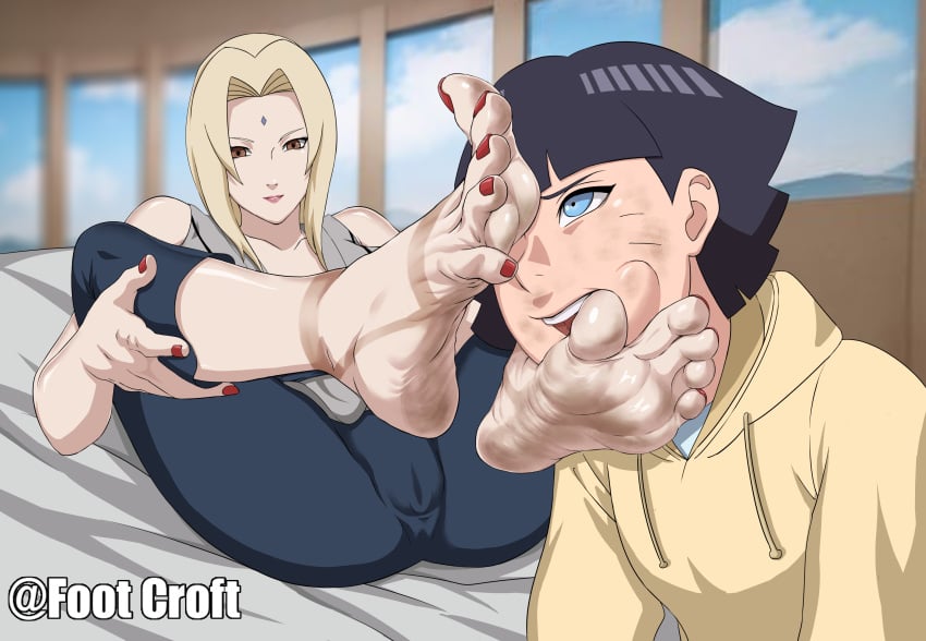 2girls age_difference barefoot black_hair blonde_hair boruto:_naruto_next_generations cameltoe clothed clothing dirty_feet dirty_soles feet feet_licking female female/female female_only fetish foot_fetish foot_focus foot_lick foot_licking foot_worship footcroft lesbian licking_foot mature_female multiple_girls nail_polish naruto naruto_(series) oral pants shoe_mark smell_fetish smelling_feet smelly smelly_feet soles spread_legs steam steamy steamy_feet sucking_toes toe_in_mouth toenail_polish toes tsunade uzumaki_himawari wrinkled_feet wrinkled_soles yuri