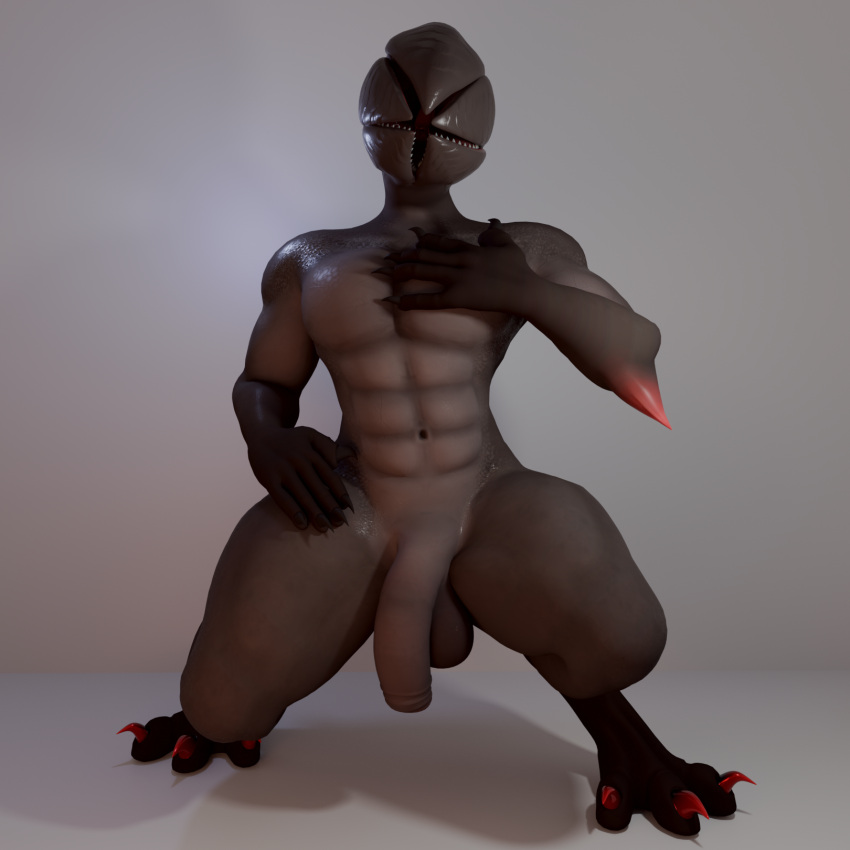 1boy abs anthro balls biceps cerberus_the_demogorgon claws crouching demogorgon farran_height_(artist) foreskin foreskin_folds genitals hand_on_chest hand_on_hip hi_res humanoid humanoid_genitalia humanoid_penis intact looking_at_viewer male male_demogorgon_(stranger_things) male_only monster monstrous_humanoid muscles muscular_anthro muscular_male navel netflix nude_male open_mouth partially_retracted_foreskin pecs penis pose semi-erect simple_background smooth_penis smooth_skinned_male solo stranger_things thick_thighs uncut wide_hips