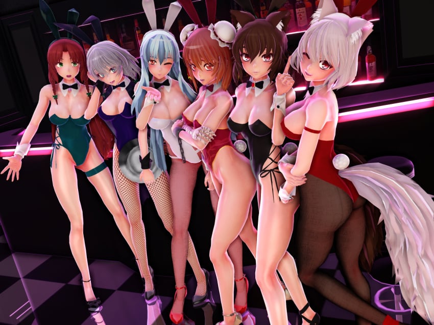 3d bunnysuit high_heels hong_meiling kagerou_imaizumi kasen_ibaraki keine_kamishirasawa large_ass large_breasts leotard mikumikudance mitsummd momiji_inubashiri sakuya_izayoi thick_thighs touhou wide_hips