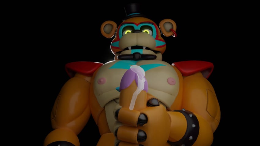 animatronic anthro bear biceps blue_eyes blue_nails bowtie donsombras facial_markings five_nights_at_freddy's five_nights_at_freddy's:_security_breach fnaf glamrock_freddy_(fnaf) lighting_bolt looking_at_viewer looking_down looking_pleasured machine male male_focus male_only masturbation muscular muscular_male nipples non_human orange_body precum precum_drip precum_on_penis robot robot_humanoid scottgames spiked_bracelet steel_wool_studios tan_body top_hat two_tone_body ursid ursid_humanoid ursine yellow_eyes