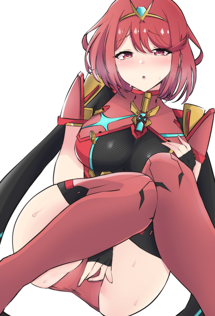 1girls breasts female female_masturbation female_only latte_daruta2 looking_at_viewer masturbation nintendo open_mouth pyra short_hair solo xenoblade_(series) xenoblade_chronicles_2