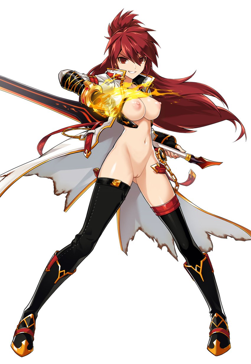 ai_generated breasts elesis_(elsword) elsword holding_weapon navel nipples nude_filter pussy third-party_edit