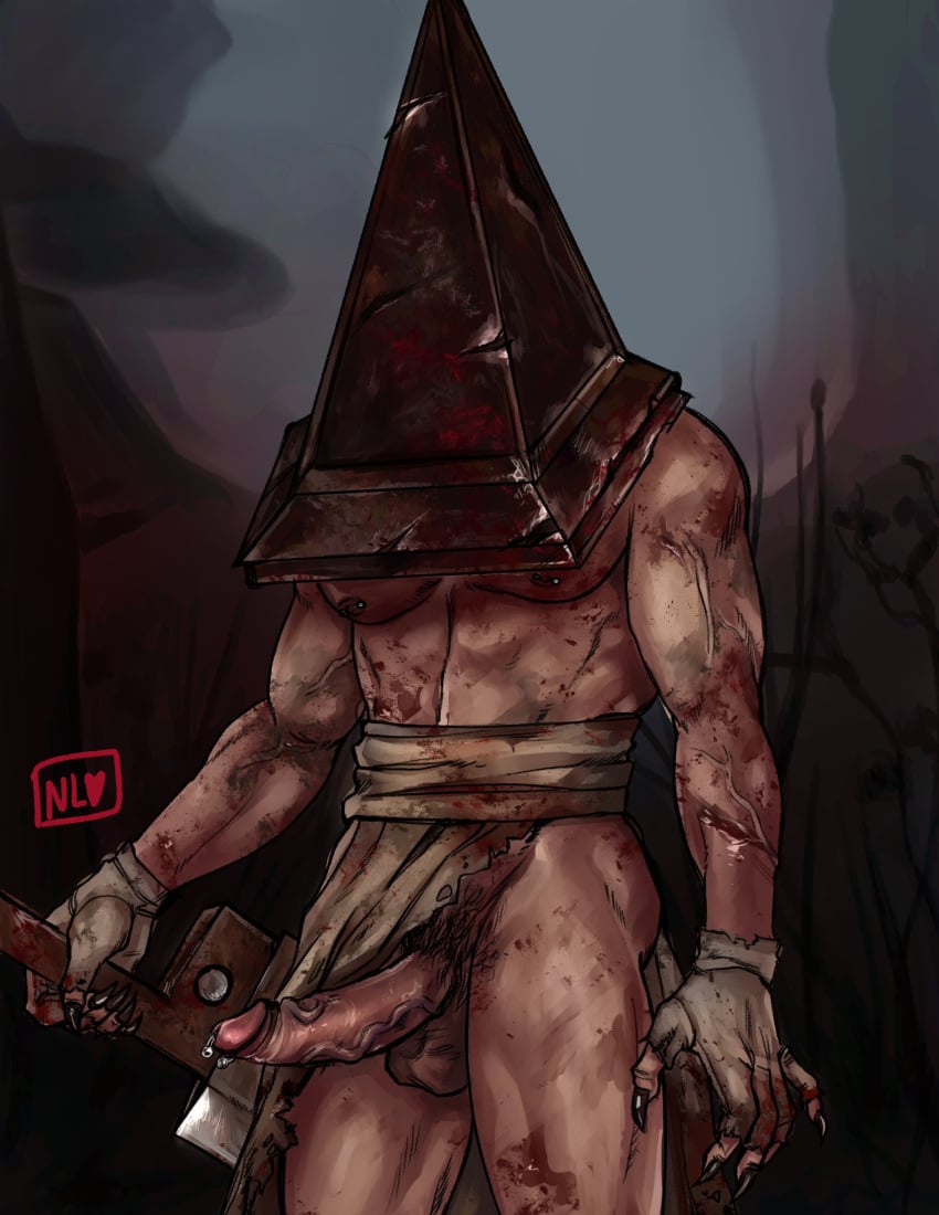 apron apron_aside blood_stain dead_by_daylight erection genital_piercing glans_piercing gloves helmet humanoid male male_only male_pubic_hair monster muscular muscular_male nipple_piercing no_underwear notaslxcal penis penis_piercing prince_albert_piercing pubic_hair pyramid_head sharp_fingernails silent_hill solo stained_clothes standing topless topless_male uncensored veiny_muscles veiny_penis weapon