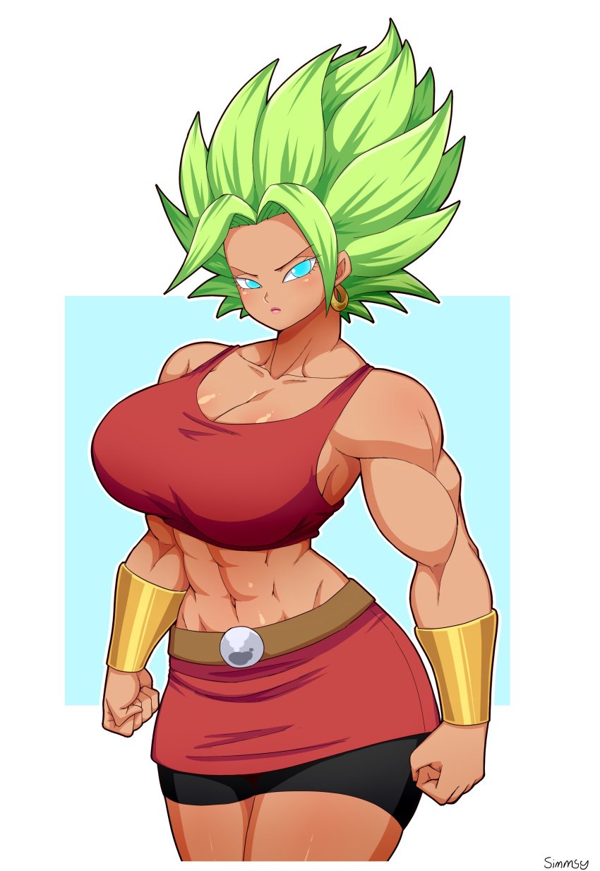 1girls abs alien alien_humanoid bare_shoulders big_breasts blue_eyes bracers breasts clothed clothes clothing curvaceous curvy curvy_body curvy_female curvy_figure dark-skinned_female dark_skin dragon_ball dragon_ball_super ear_piercing earrings female female_only fit fit_female fully_clothed green_hair hips huge_breasts humanoid kale kale_(berserker) large_breasts legendary_super_saiyan lipstick long_hair looking_at_viewer muscular muscular_female saiyan simmsy skindentation skirt solo solo_female solo_focus spats spiky_hair super_form super_saiyan super_saiyan_2 tank_top thick thick_thighs thighs voluptuous wide_hips